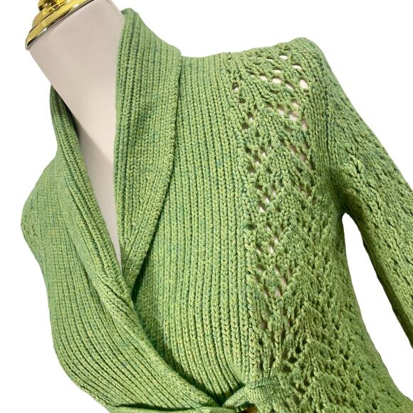 VTG Y2K Old Navy Green Knit Toggle Sweater Cowl Neck Cottagecore Cardigan Small - Picture 3 of 13
